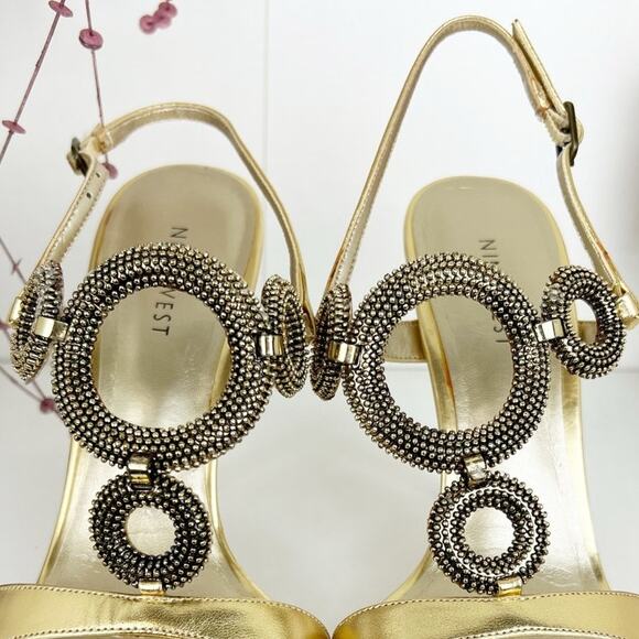 Nine West Stefania Metallic Leather Slingback Stiletto Heels Gold Size 8.5 M - Picture 5 of 16